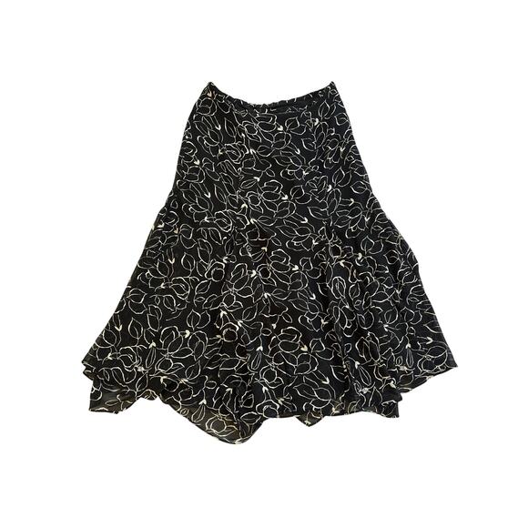 Chaps Black Leaf Print Midi Skirt Womens Size 10 Boho Office Career Minimalist - Picture 1 of 12